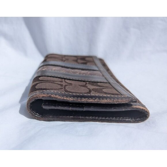 Vintage Coach Signature Stripe Canvas Leather Wallet Brown - Picture 5 of 12